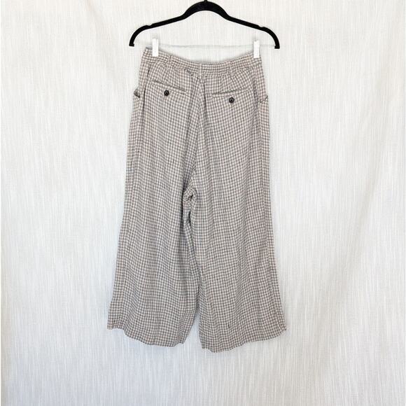 Leon & Harper Gray Checked 100% Linen High Rise Wide Leg Pants, size EU38/US6/M - Picture 2 of 9